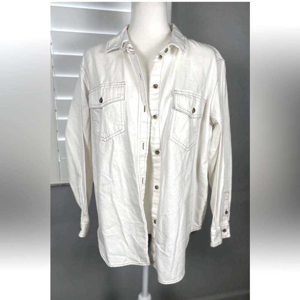 American Eagle Woman’s M Shacket Oversized Off White‎ Denim button down Shirt